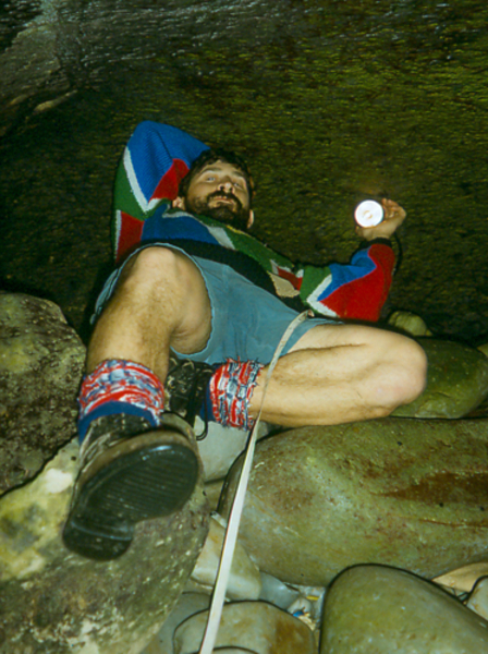 Peter swart measuring in Waenhuiskrans cave