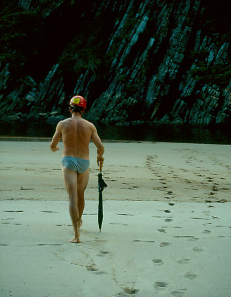 Stephan Moser setting off to cross Elands River East Tsitsik