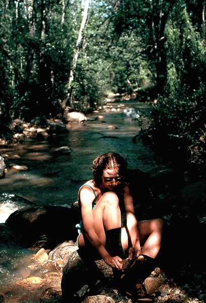 Stream below Melville House with Mrs du Plessis